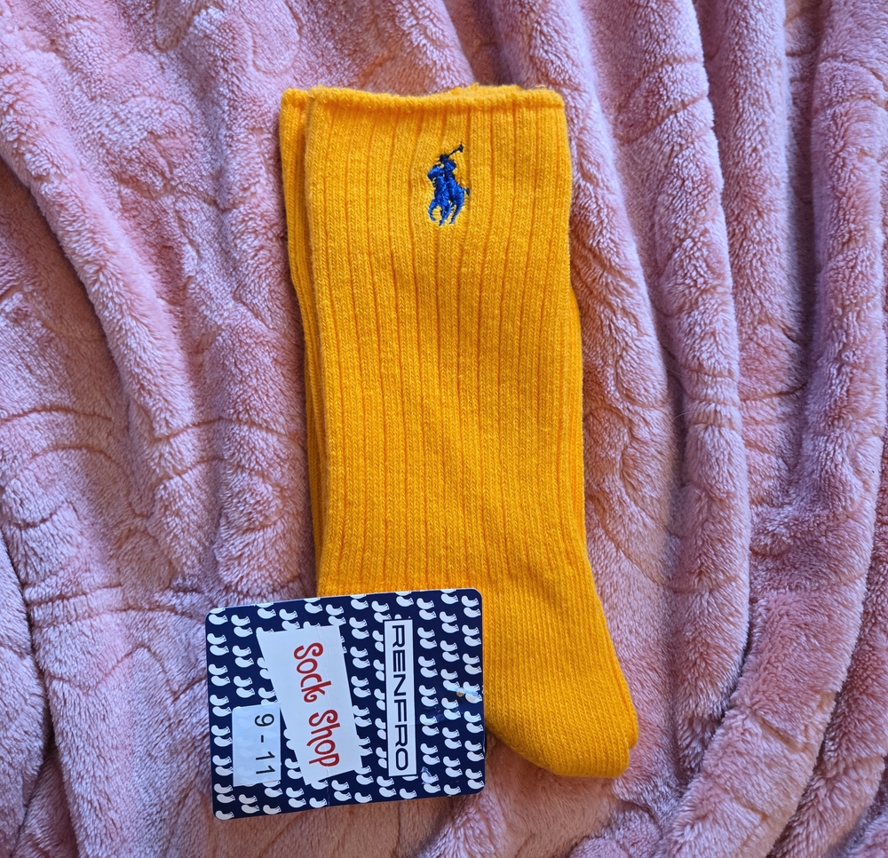 Polo by Ralph Lauren Yellow Ribbed Crew Socks with Blue Pony